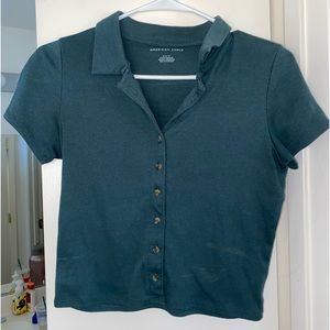 Green American Eagle cropped button down
